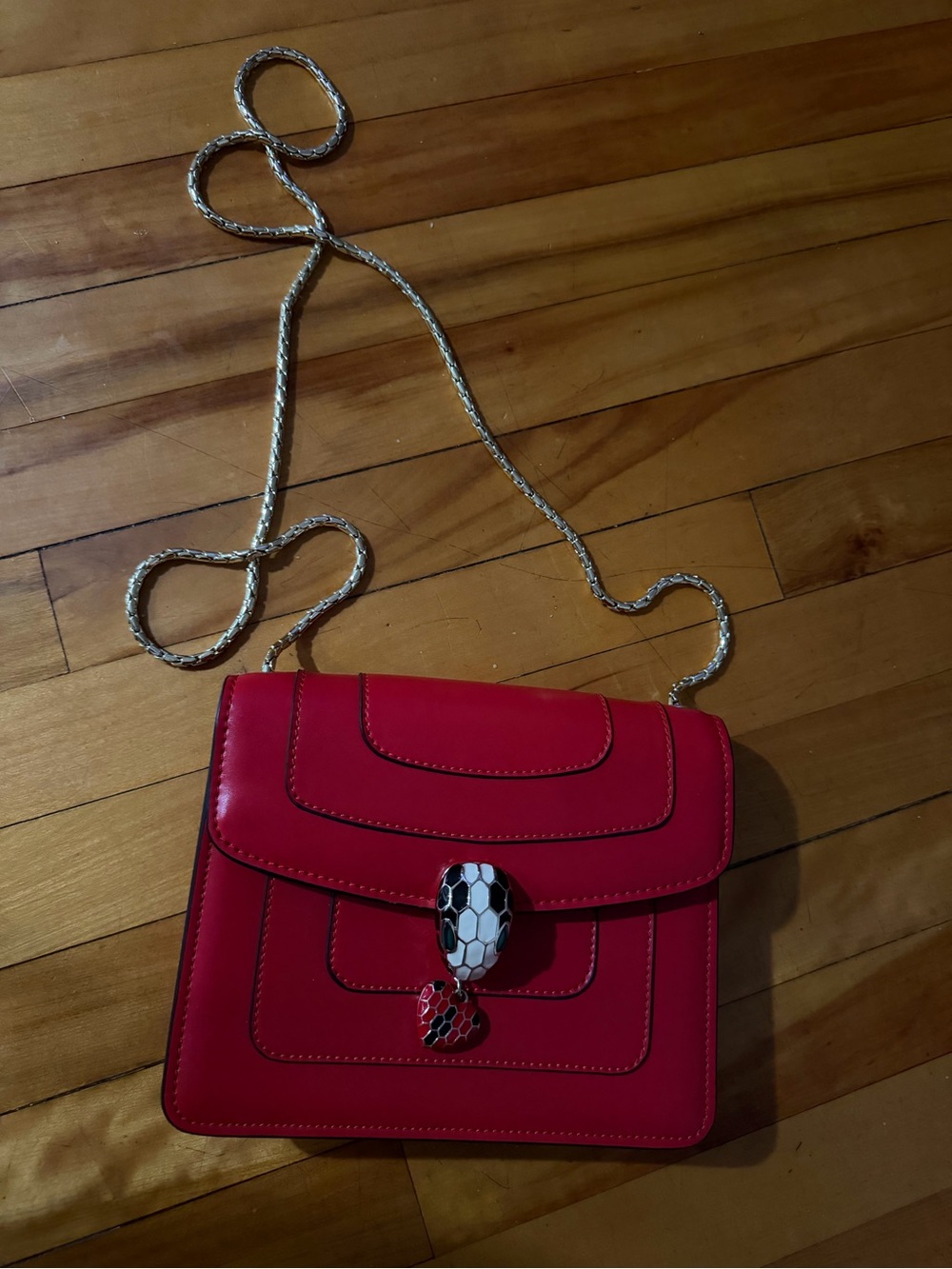 Red Women's Crossbody Bag with Snake-Head Closure